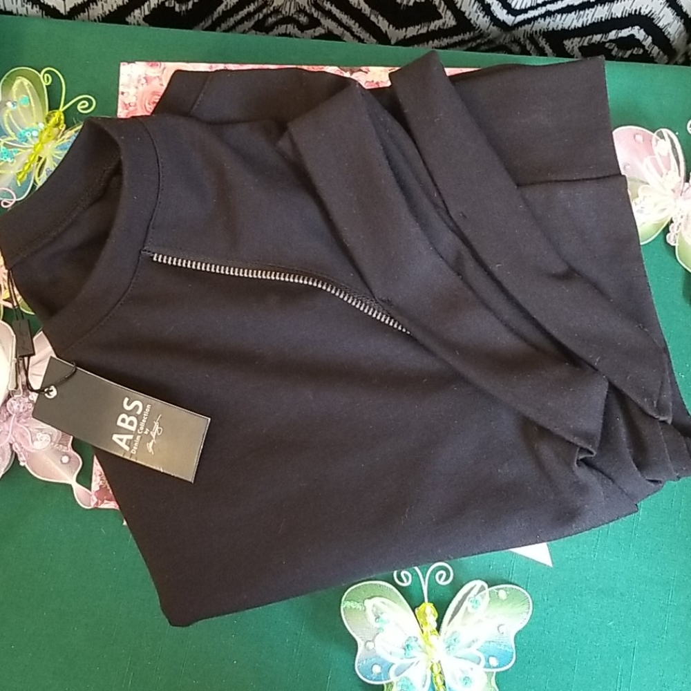 ABS SHORT SLEEVE Cuffed Sweatshirt, Metal trim Zip